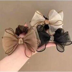 3-Piece Set Elegant Retro Rhinestone Bow Hairband - Brown/Black/White